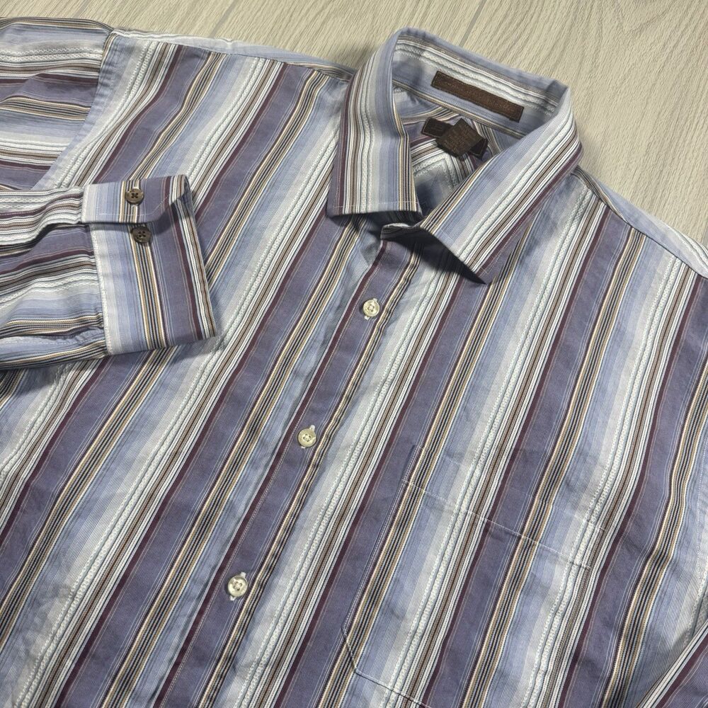 Born Handcrafted Clothes LS Button Up Short Mens XL Purple Stripe Rustic Casual